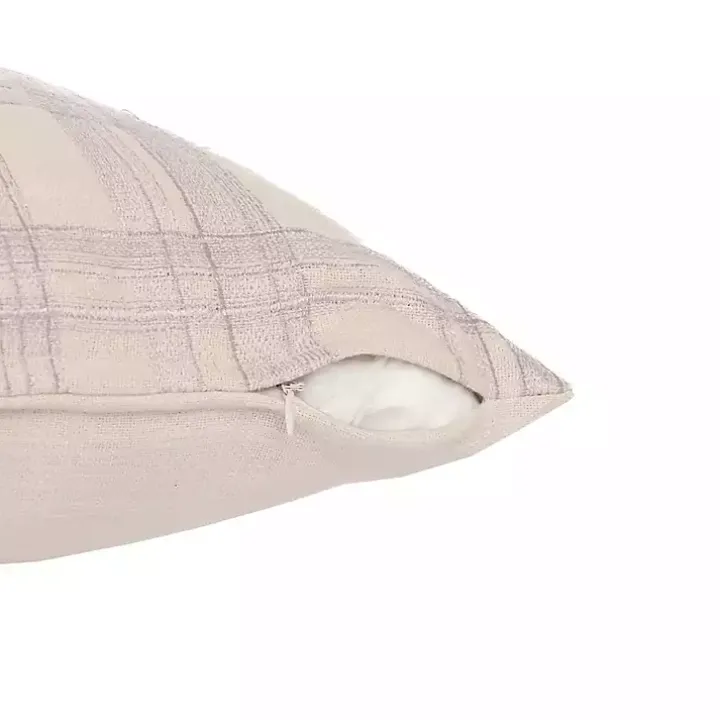 Ivory & Lilac Handwoven Plaid Throw Pillow