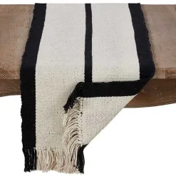 Ivory and Black Heavy Rug Table Runner