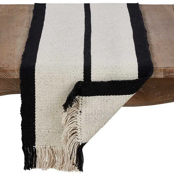 Ivory and Black Heavy Rug Table Runner