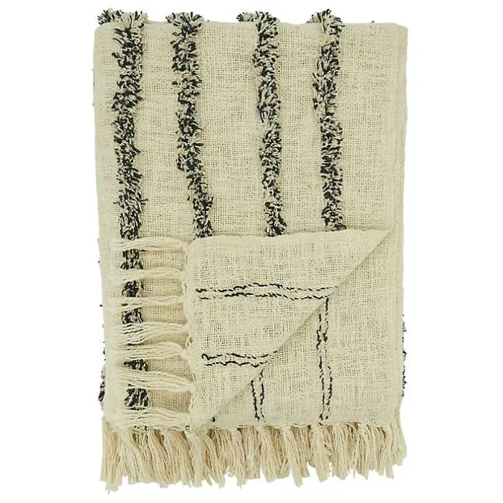 Ivory and Black Tufted Lines Throw