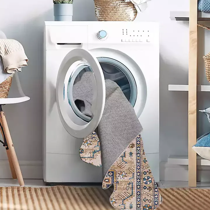 Ivory and Gold Julian Washable Area Rug, 5x7