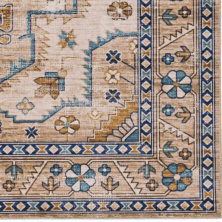 Ivory and Gold Julian Washable Area Rug, 5x7