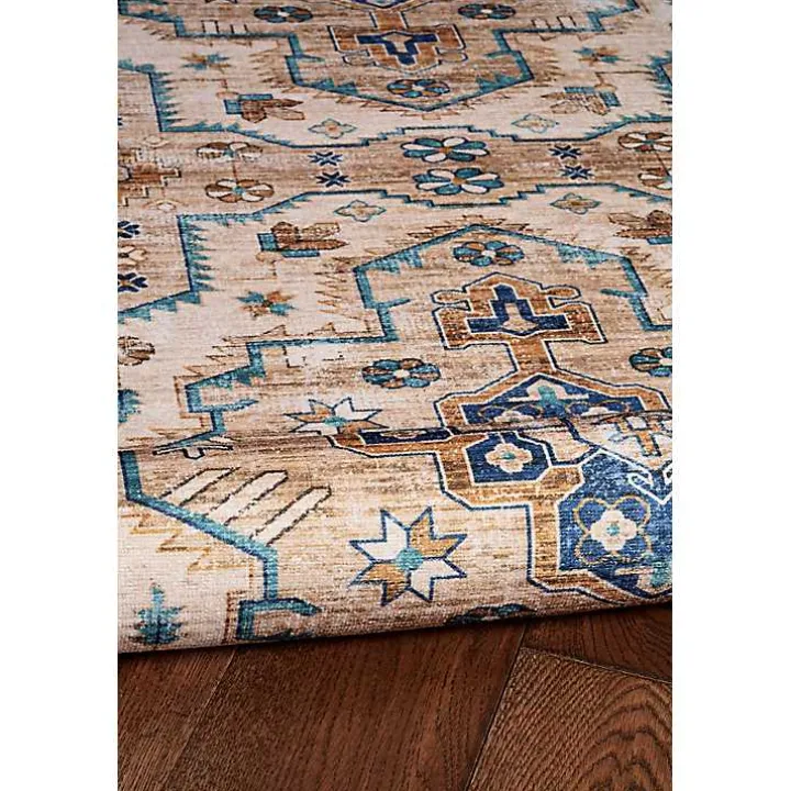 Ivory and Gold Julian Washable Area Rug, 5x7