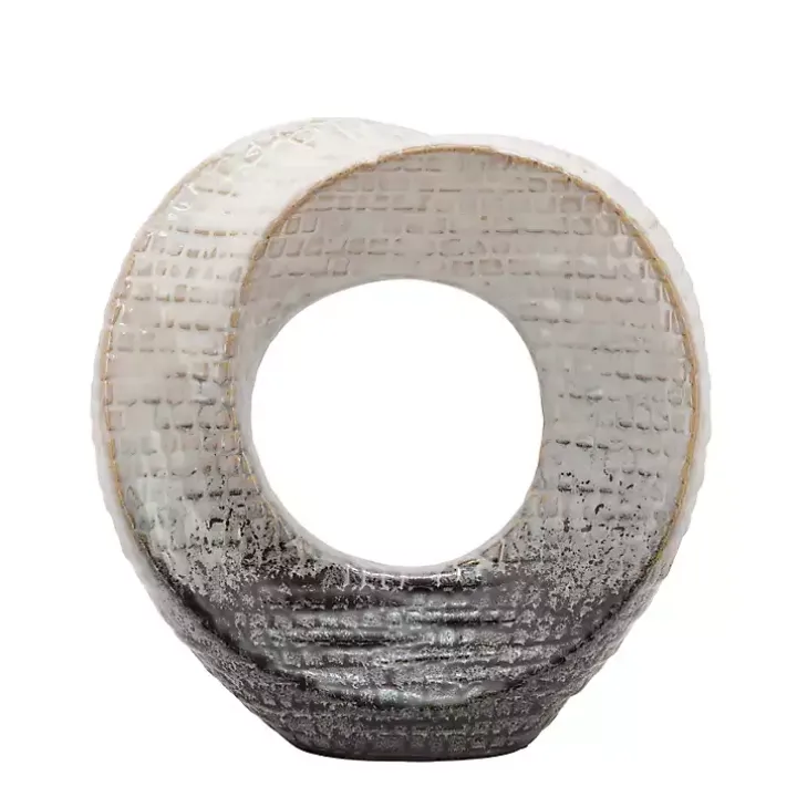 Ivory and Gray Ceramic Ring Sculpture