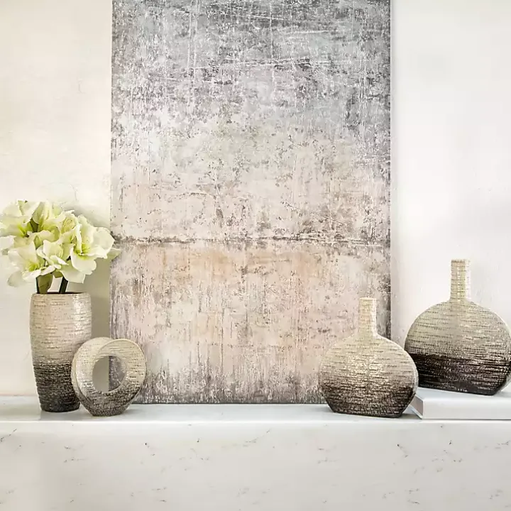 Ivory and Gray Ceramic Ring Sculpture