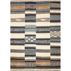 Ivory and Multicolored Tribal Outdoor Rug, 5x7