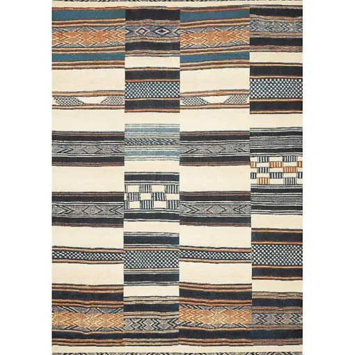 Ivory and Multicolored Tribal Outdoor Rug, 5x7