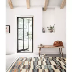 Ivory and Multicolored Tribal Outdoor Rug, 5x7