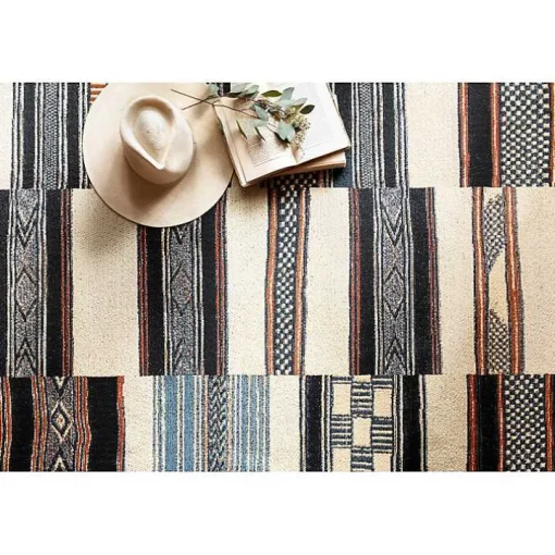 Ivory and Multicolored Tribal Outdoor Rug, 5x7