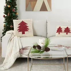 Ivory and Red Looped Christmas Tree Throw Pillow