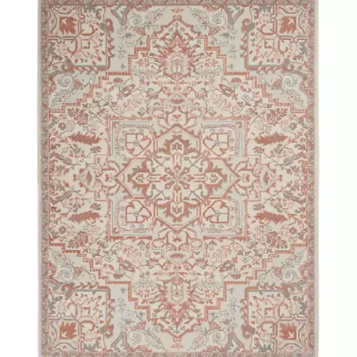 Ivory and Rose Floral Medallion Area Rug, 5x7