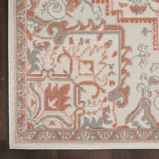 Ivory and Rose Floral Medallion Area Rug, 5x7