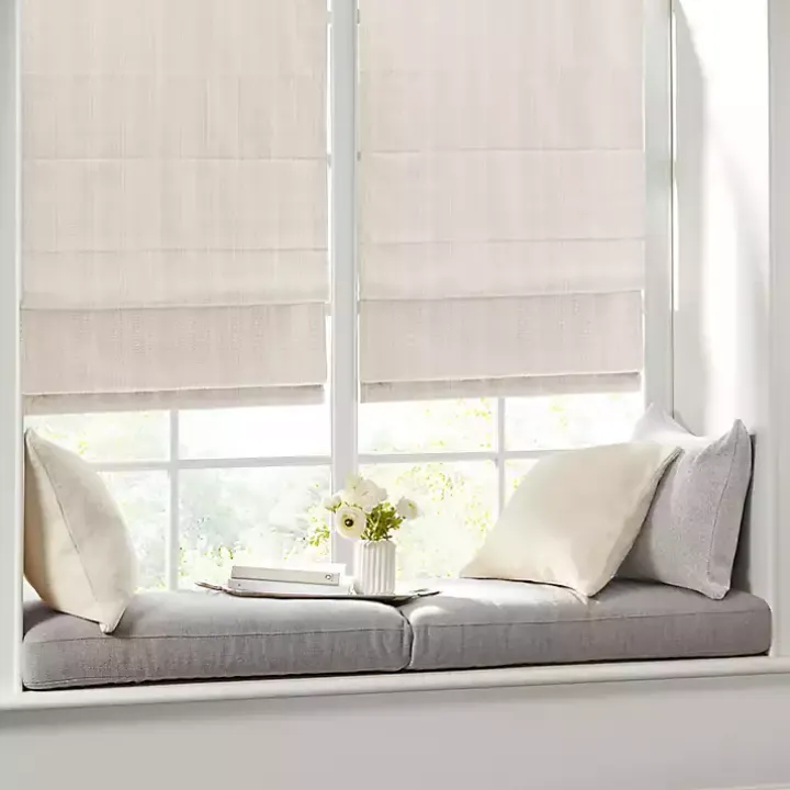 Ivory Basketweave Cordless Roman Shade, 35 in.