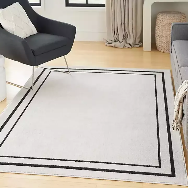 Ivory Bordered Indoor/Outdoor Area Rug, 5x7