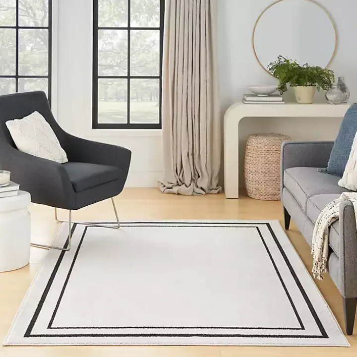 Ivory Bordered Indoor/Outdoor Area Rug, 6x9