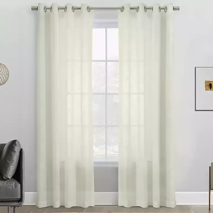 Ivory Boucle Sheer Single Curtain Panel, 84 in.