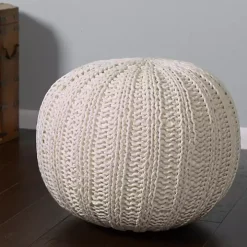 Ivory Cable Knit Pouf