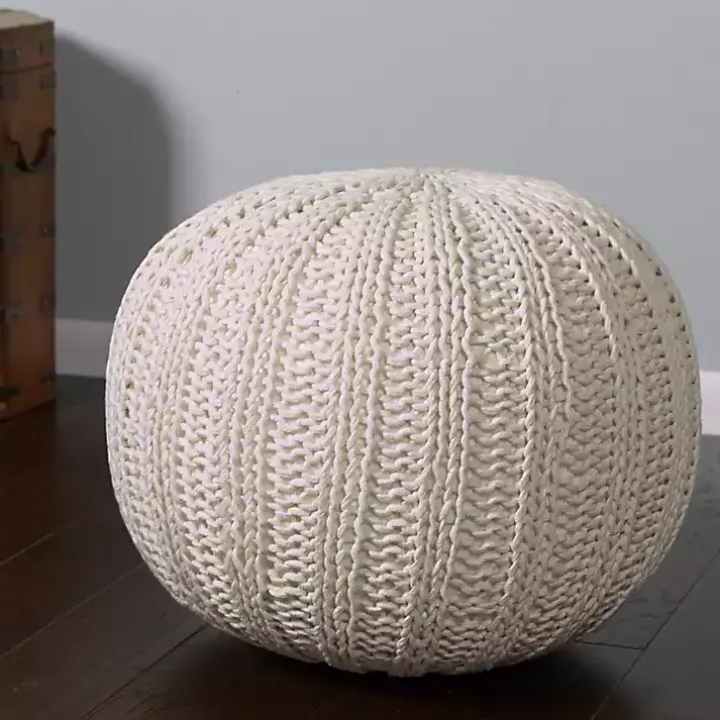 Ivory Cable Knit Pouf