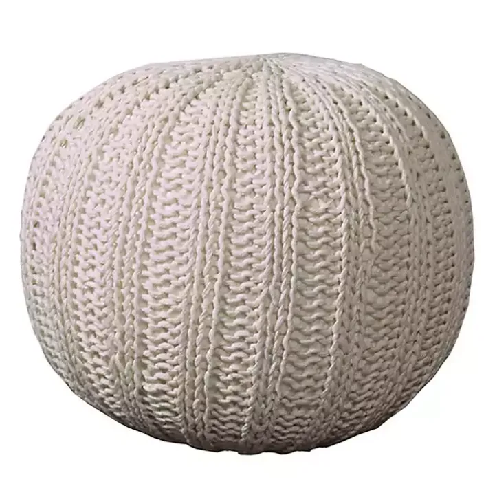 Ivory Cable Knit Pouf