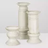 Ivory Ceramic Column Pillar Holders, Set of 3