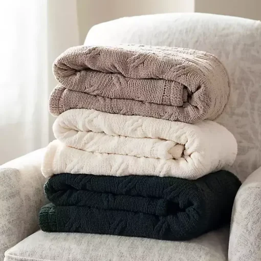 Ivory Chenille Cable Knit Throw