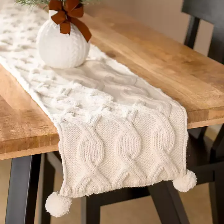 Ivory Chunky Knit Table Runner, 108 in.