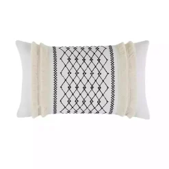 Ivory Cotton Embroidered Tassel Accent Pillow