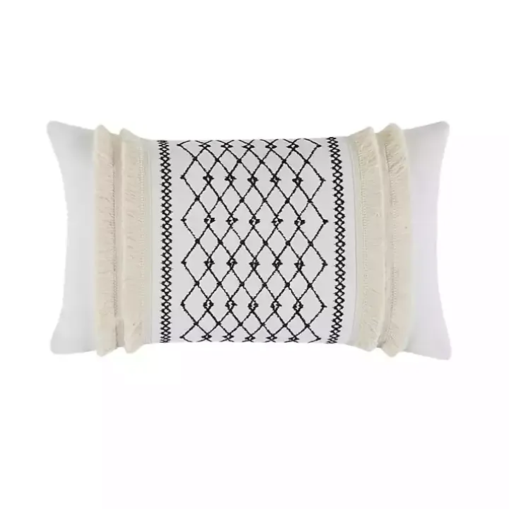 Ivory Cotton Embroidered Tassel Accent Pillow