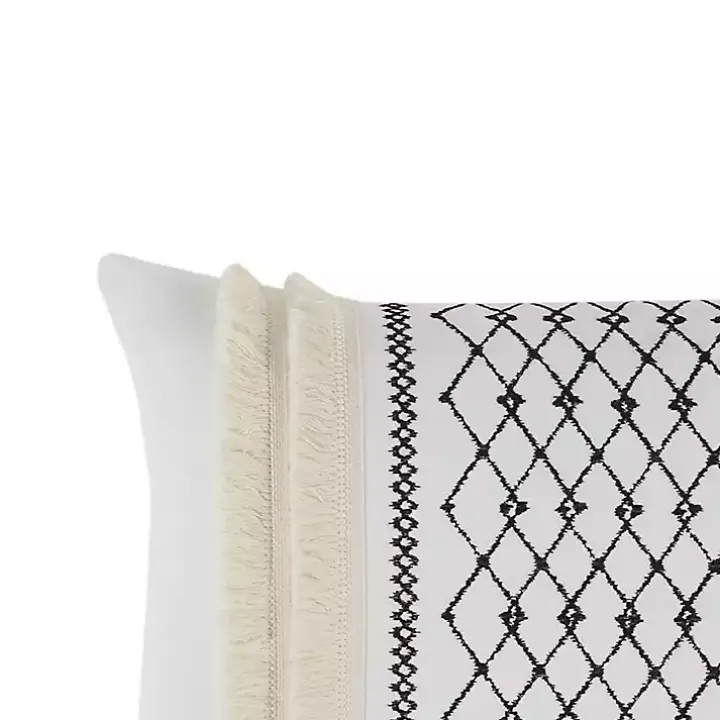 Ivory Cotton Embroidered Tassel Accent Pillow
