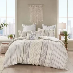 Ivory Cotton Embroidered Tassel Accent Pillow