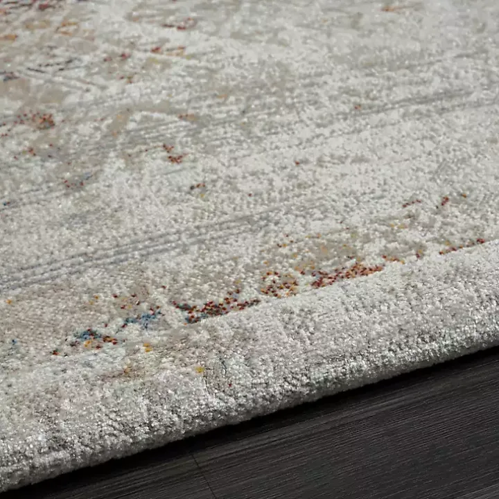 Ivory Distressed Medallion Washable Area Rug, 7x9