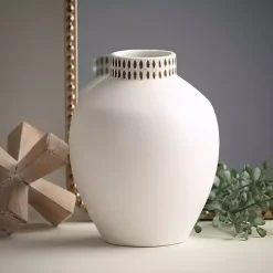 Ivory Etched Ceramic Urn Vase