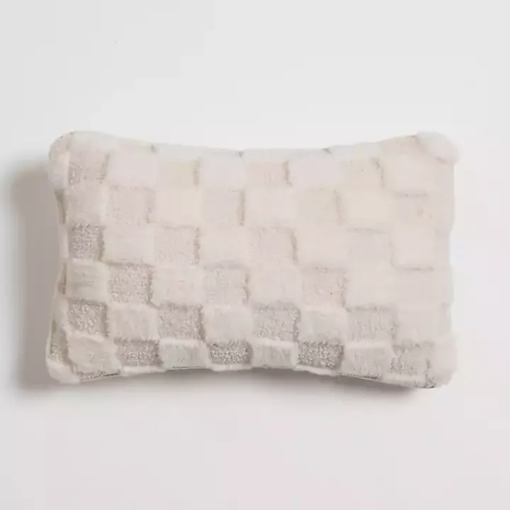 Ivory Faux Fur Checkerboard Lumbar Pillow
