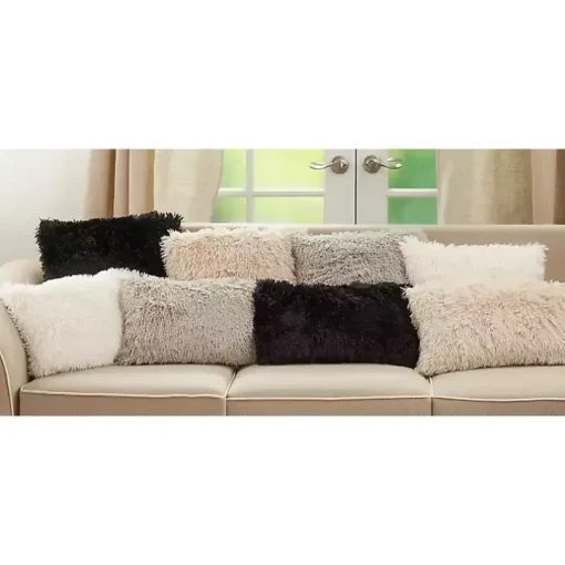 Ivory Faux Fur Fluffy Lumbar Throw Pillow