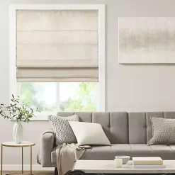 Ivory Faux Silk Room Darkening Roman Shade, 27 in.