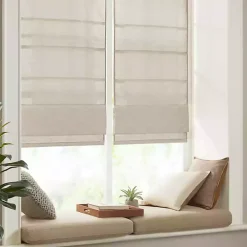 Ivory Faux Silk Room Darkening Roman Shade, 31 in.