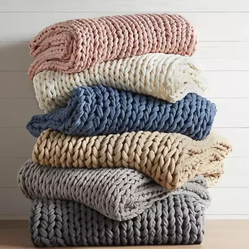 Ivory Hand Made Chunky Double Knit Throw Blanket