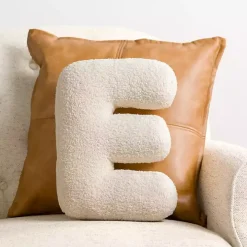 Ivory Letter E Boucle Pillow