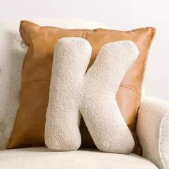 Ivory Letter K Boucle Pillow