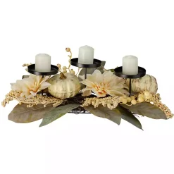 Ivory Pumpkin and Dahlia Candle Centerpiece