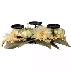 Ivory Pumpkin and Dahlia Candle Centerpiece