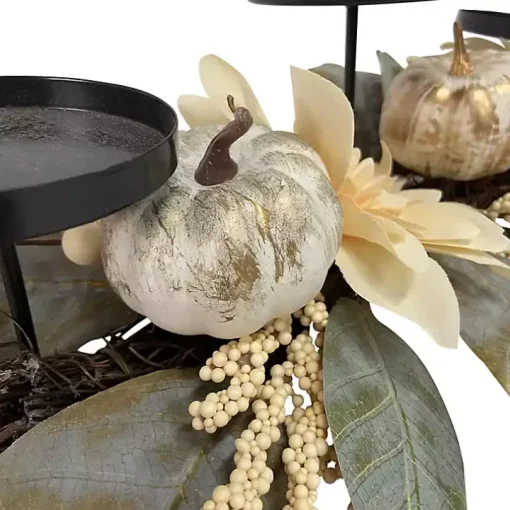 Ivory Pumpkin and Dahlia Candle Centerpiece
