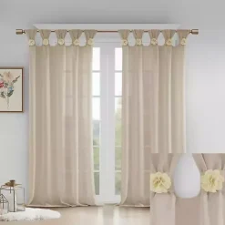 Ivory Rosette Tab Top Curtain Panel, 95 in.