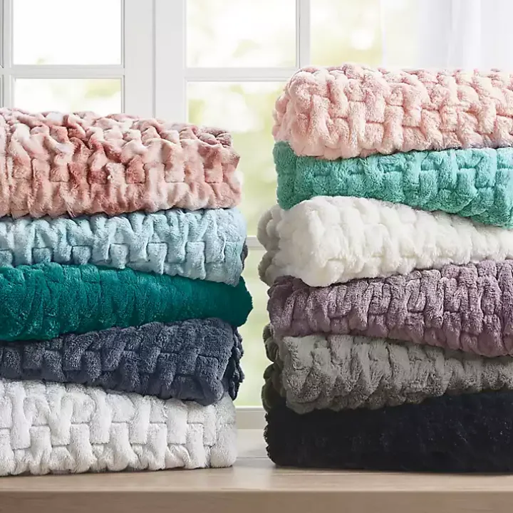 Ivory Ruched Fur Throw