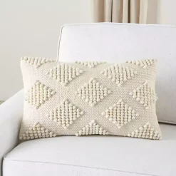 Ivory Woven Diamonds Lumbar Pillow