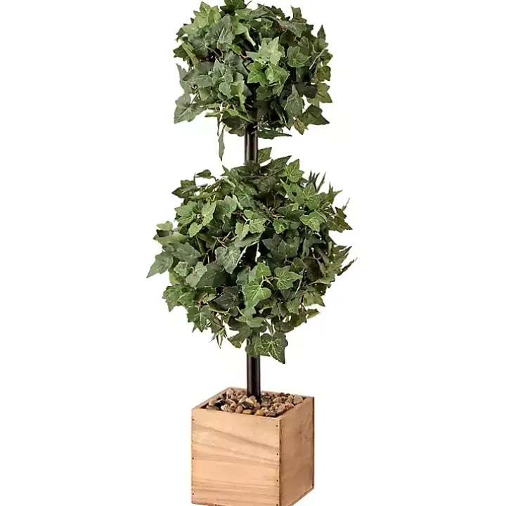 Ivy Double Ball Topiary in Wood Planter