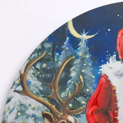 Jolly Santa with Reindeer Round Canvas Art Print