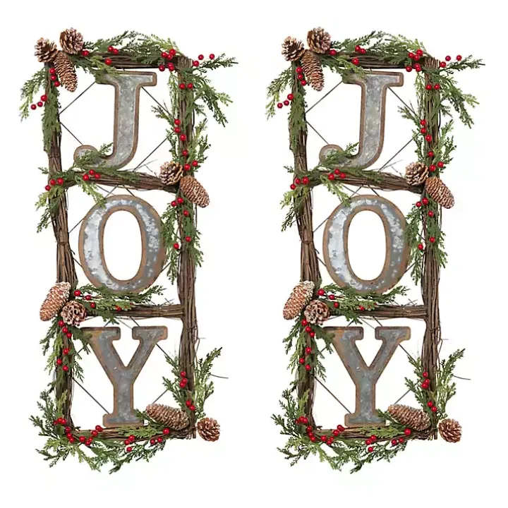 Joy Window Pane Wreath Wall Plaques, Set of 2