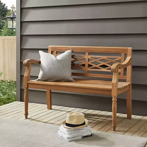 Lattice Teakwood Slatted Outdoor Bench