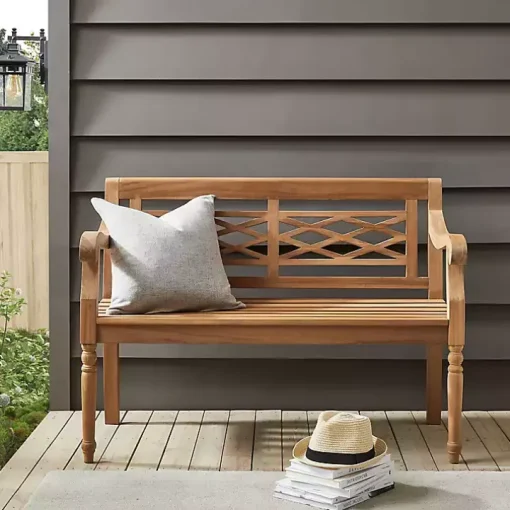 Lattice Teakwood Slatted Outdoor Bench